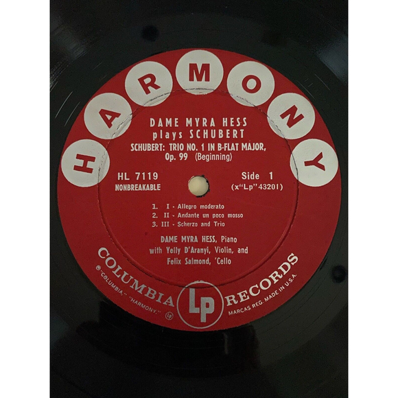 Dame Myra Hess Plays Schubert Trio No.1 B Flat Major Op.99 LP Harmony 7119 VG+ - Picture 5 of 7